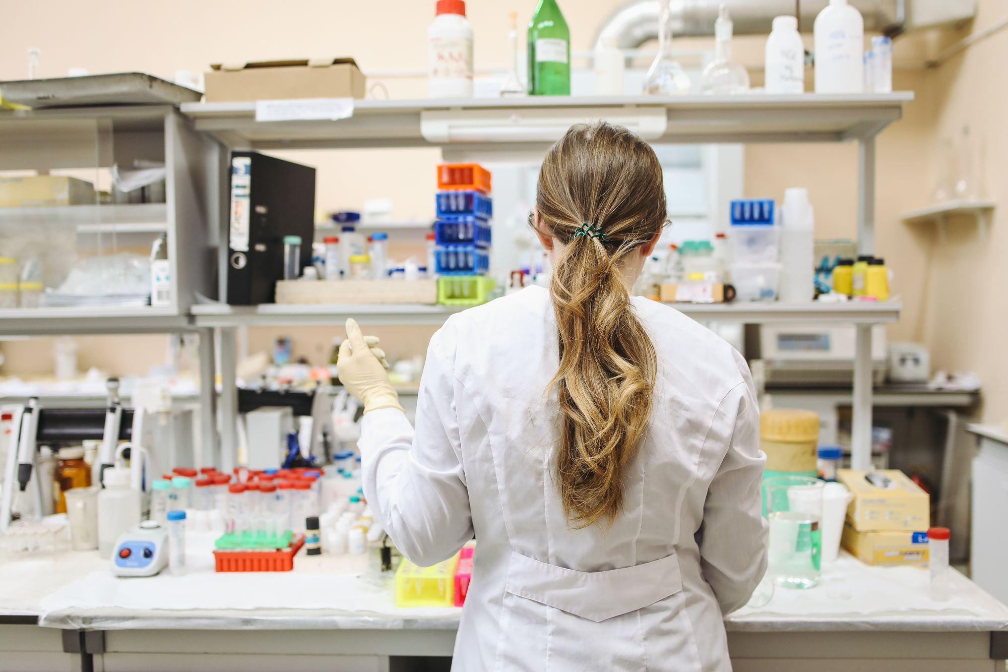 Scientist working at a laboratory bench